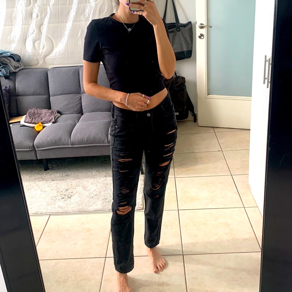 Abercrombie & Fitch black denim boyfriend jeans high mid rise size 2 / 00